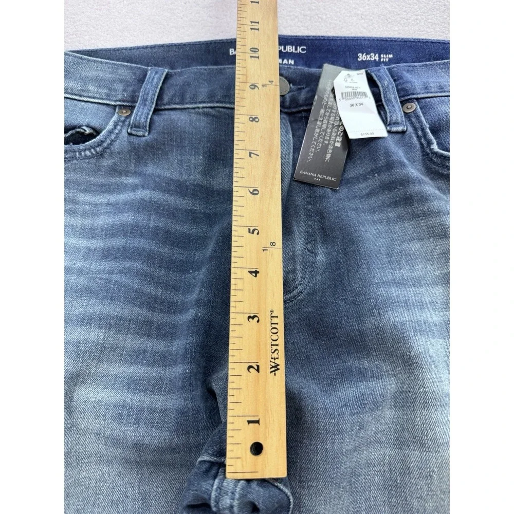 Banana Republic Travel Jeans Men 36x34 Blue Slim Whisker Denim Straight NWT $105